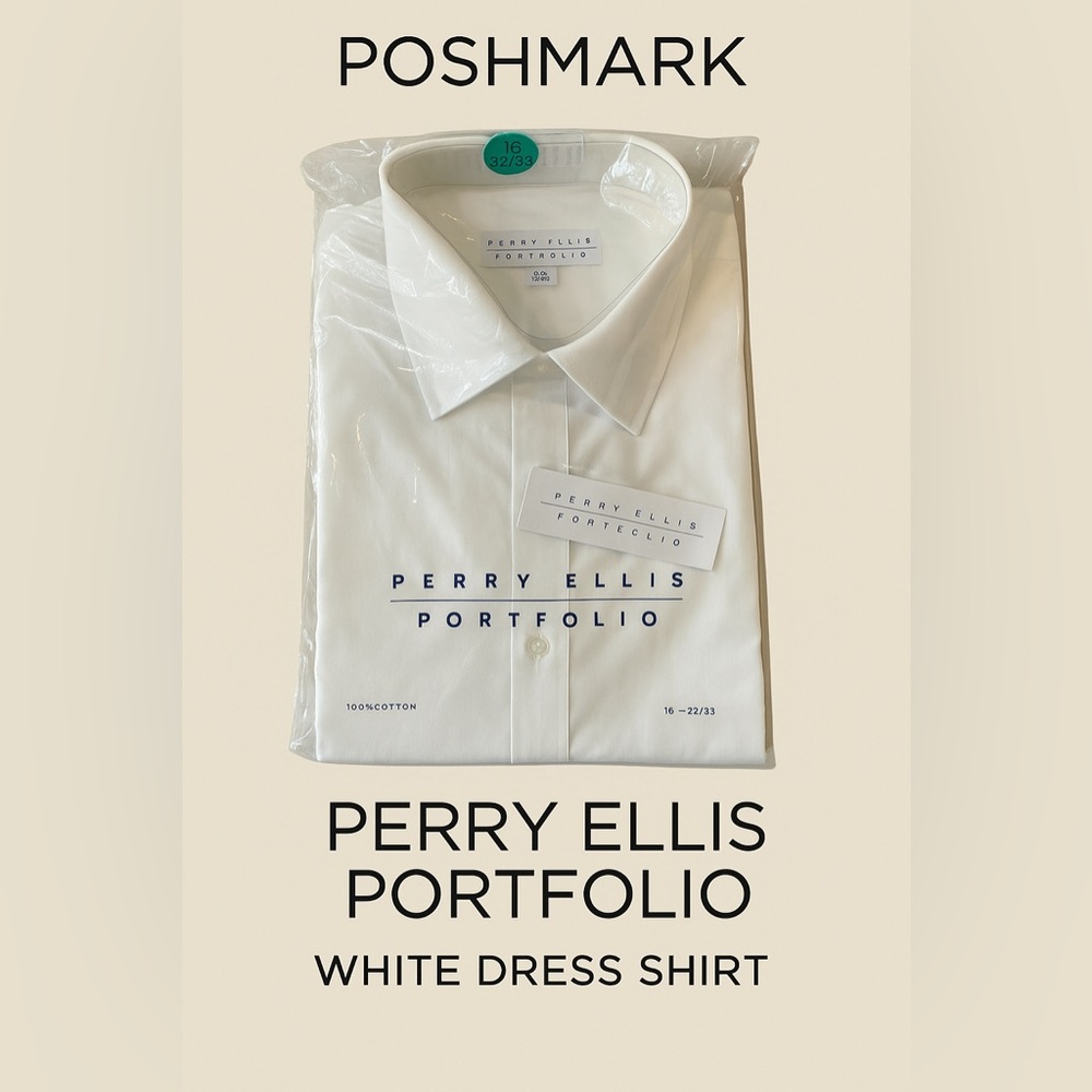 Perry Ellis White Dress Shirt Classic Formal Attire